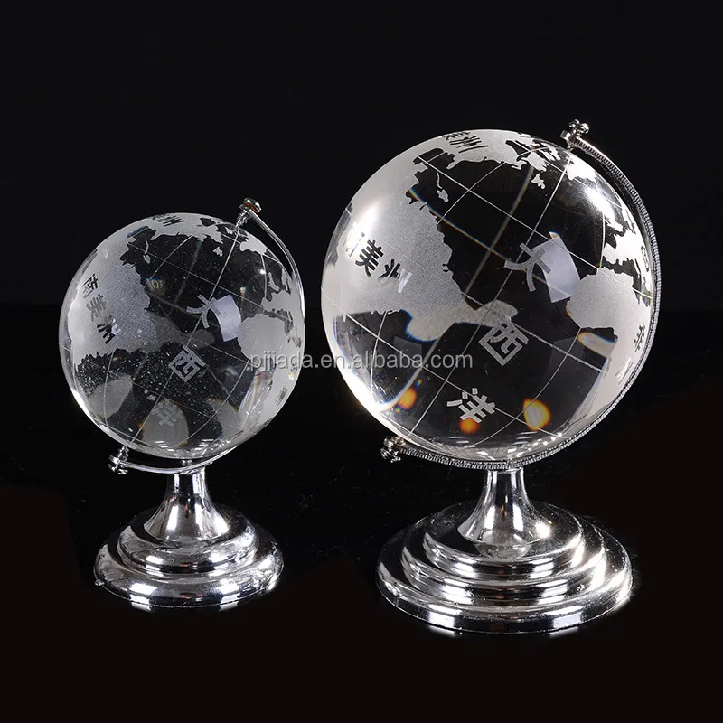 Crystal Crafts World Globe Model Crystal Ball Figurine Table Stand
