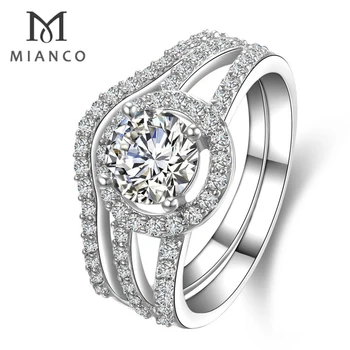 Mianco Wholesale Factory Cheap Sterling Silver Halo Wedding Ring Set