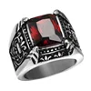 Cool Man 316L Stainless Steel Square Red Crystal Wide Board Band Ring