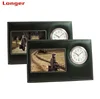 Multifunction folding pu leather travel table clock with photo frame