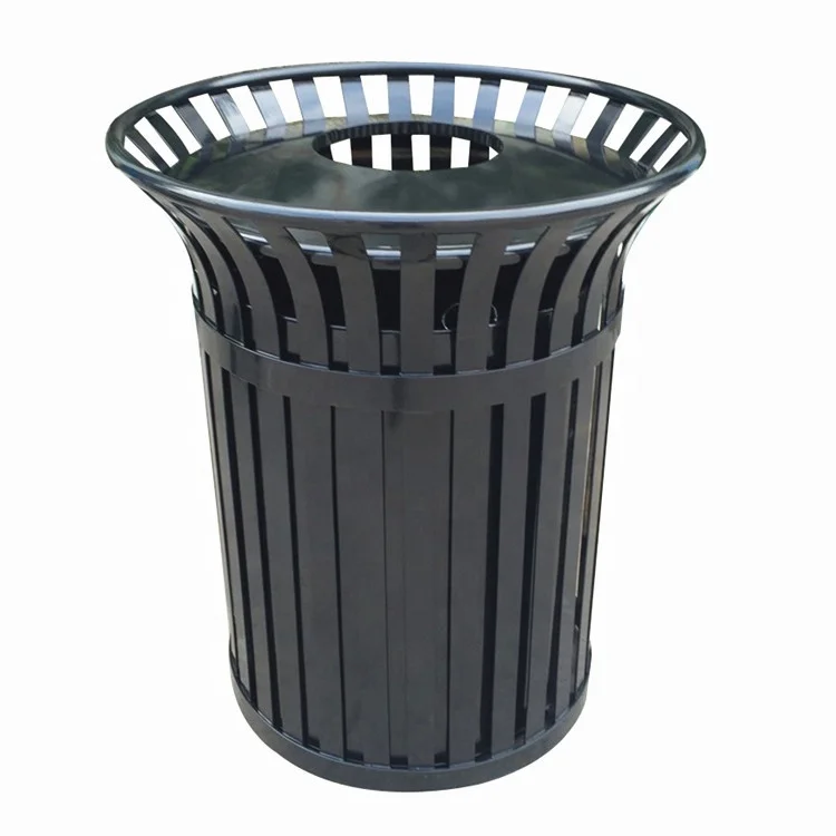 Antirust Powder Coated Glossy Black Outdoor Metal Garbage Cans Trash ...