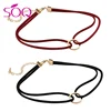 Unique design Black leather chain Wine Red or Black Gold Circle Loop Choker
