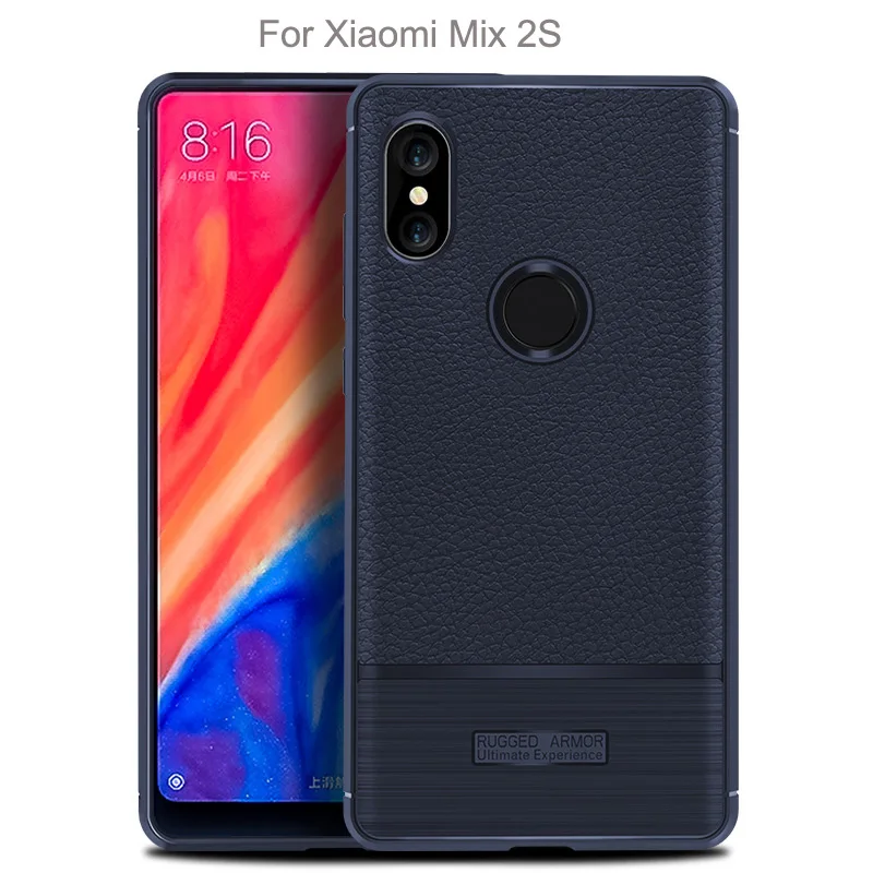 High quality Litchi pattern Soft Tpu case for Xiaomi Mi Mix 2S Cover