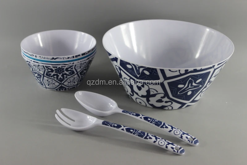 7 Pcs Melamine Salad Bowl With Salad Spoon And Fork Foodgarde