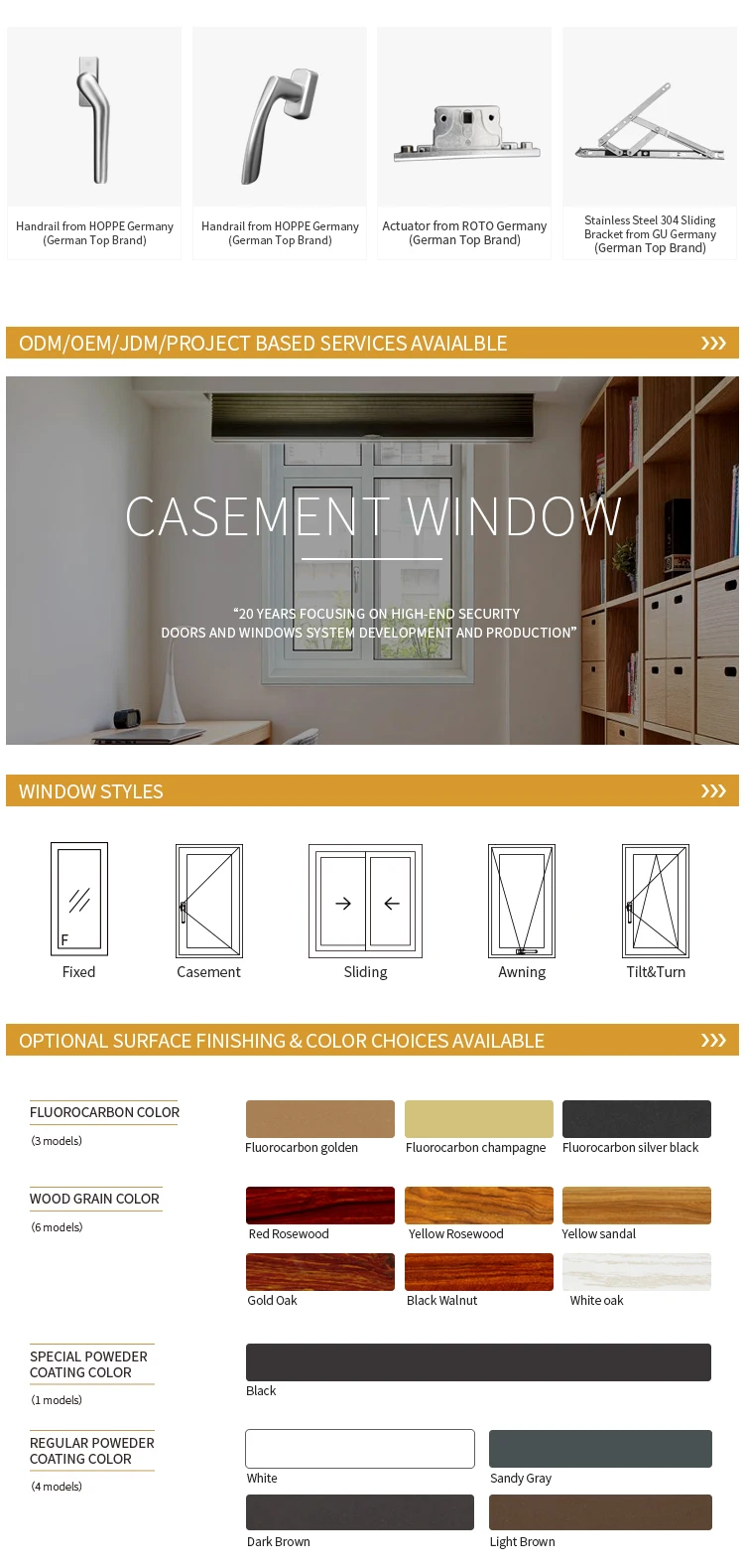 New Classic Style DJYP W55 Thermally Broken Garden Single Pane Glass Casement Window with Low Cost