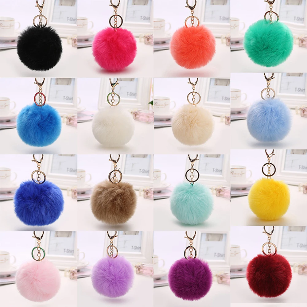  Yongze wholesale 8cm High quality faux rabbit fox fur furry fuzz ball pom pom keychain puff fluffy key chain