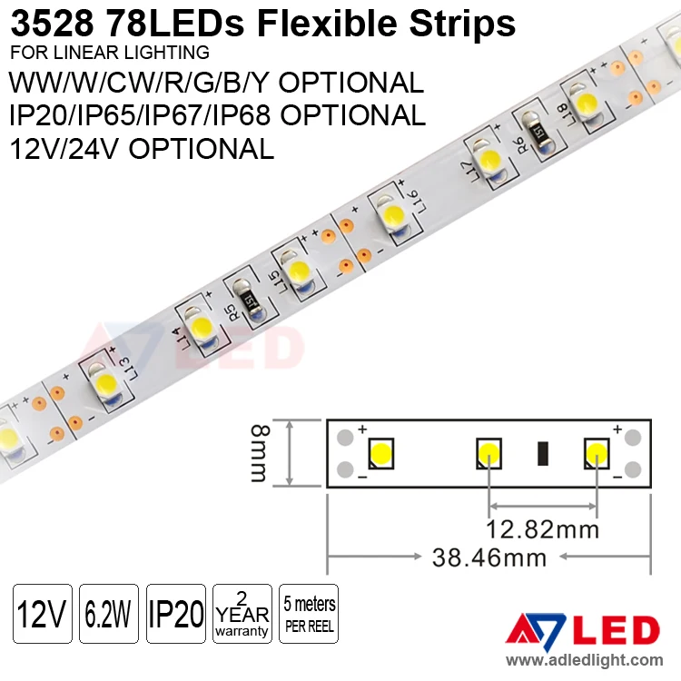 High quality rope light 12v 24v smd 3528 led flexible strip with UL CE ROHS