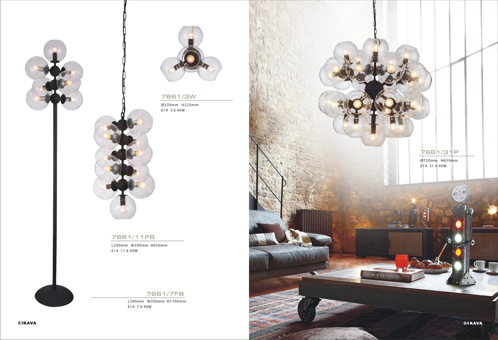 Modern northern europe attic type transparent glass chimney 6 lamp holder pendant lamp