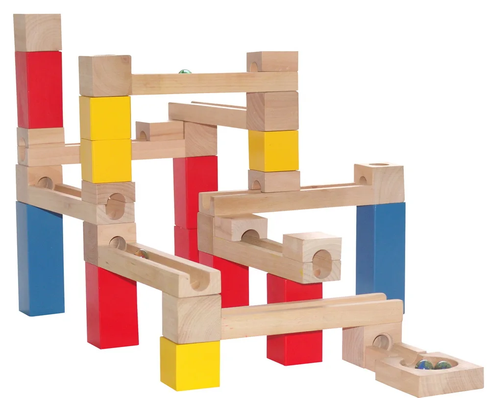 wooden block marble run