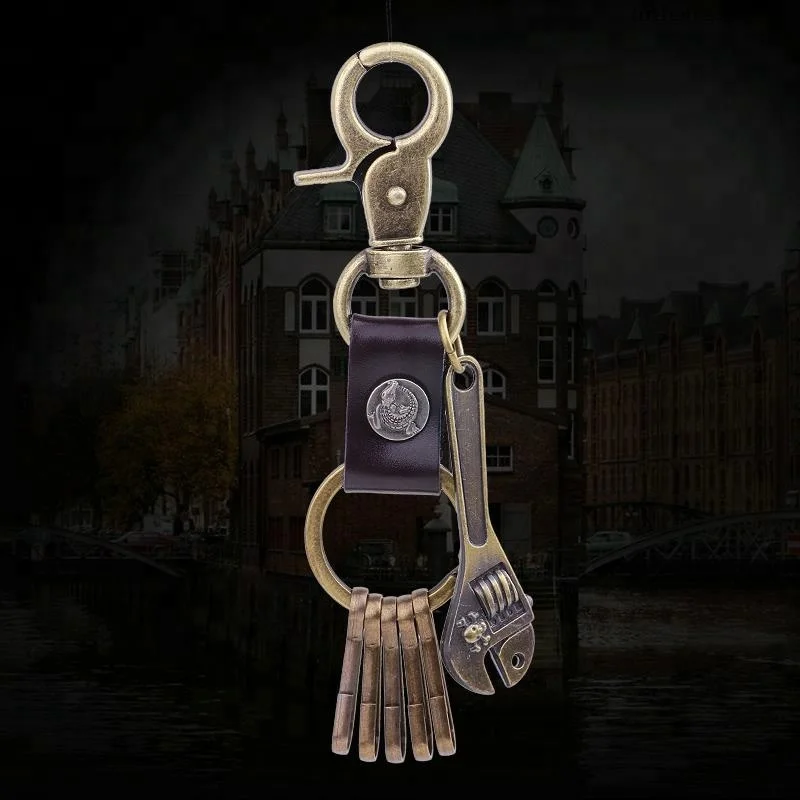 Fashion Genuine Leather Key Holder Metal Trinket Mini Spanner Charm