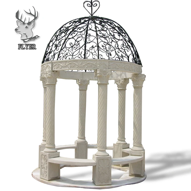 Greek Marble Column Wrought Iron Gazebo Hand Carved Polished Carrara ...