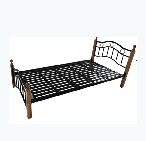 Metal Frame Single Cot Bed With Wood 