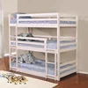 White finish wood dormitory adult and kids 3 people triple bunk bed