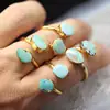 AM-YGH275 Wholesale 2 Stones Blue Turquoise Ring,Gold Plated Adjustable 2 Row Rings Jewelry