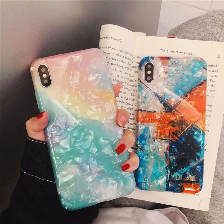 Watercolor graffiti shell pattern anti-drop mobile phone case for iphone