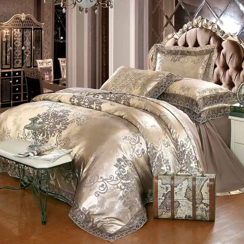 Whole Luxury Jacquard Bedding Set King Queen Size Bed Linen Silk Whole Luxury Jacquard Bedding Set King Queen Size 4pcs Bed Linen Silk Cotton Duvet Cover Lace Satin Sheet Pillowcases