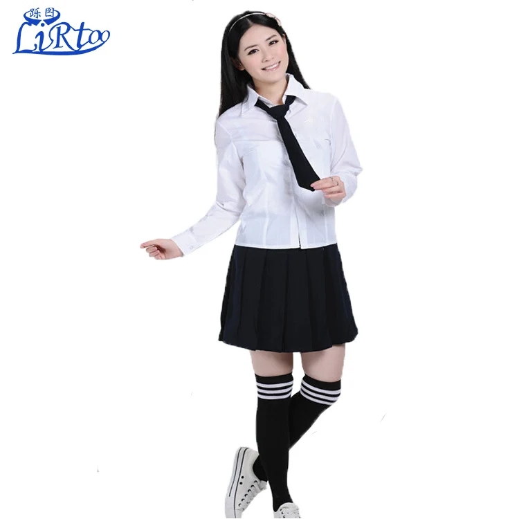 2019 New Korean Anime School Uniform cosplay Top Quality Elegant Girls White Black School uniform polo shirts and ties for girls