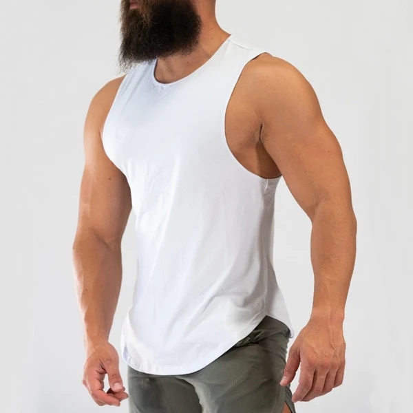 Wholesale Custom Men's Muscle Fitness Sleeveless Curved Hem Tank Tops