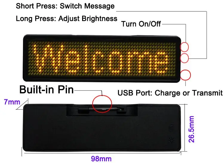 S1155 Programmable Scrolling LED Nam Tag LED Name Badge