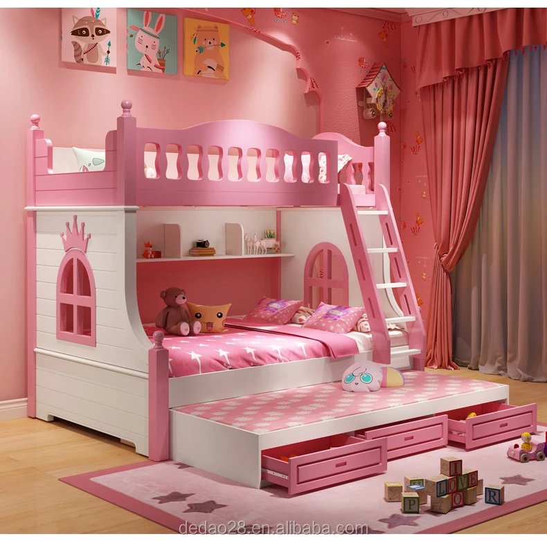 Mdf Bunk Bed Cheap Double Bed Modern Children Bedroom Furniture Pink ...