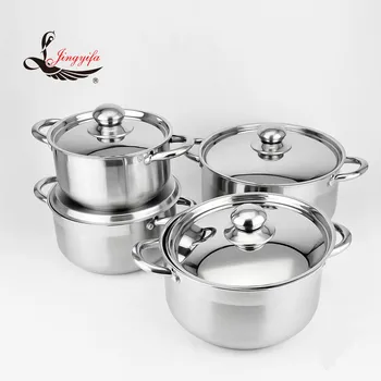 Double Handle 8pcs Cooking Set Stainless Steel Kitchen Queen