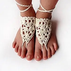 Ivory Crochet Sandals,Wedding Accessory,Sexy Beach Sandals, Crochet Barefoot Sandals, Destination Sandals , Crochet Anklet, Sexy Lace Sandals,Beach,Wedding Footwear, Bridesmaid Sandals (Iovry-03)
