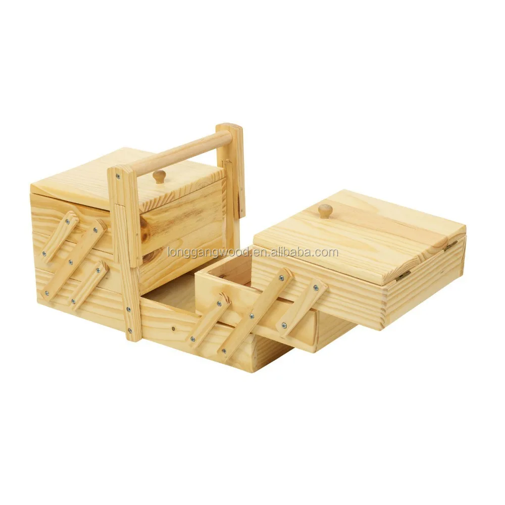 Vintage Style Pine Wooden Sewing Box Shabby Chic Design Storage Cantilever Case