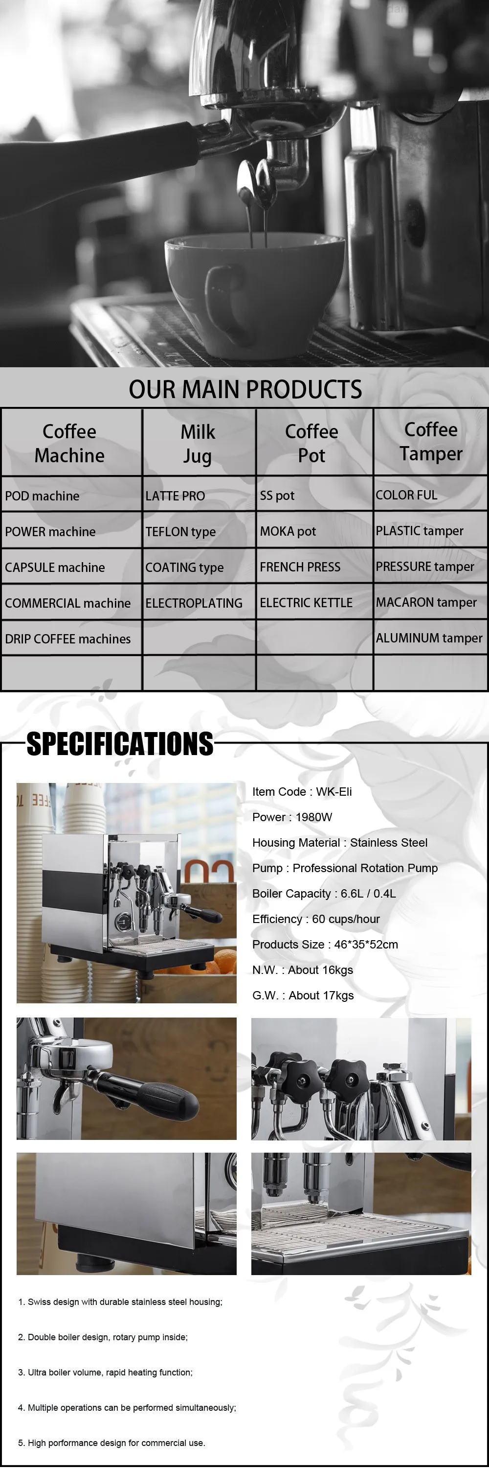 Hot Selling Low Price Commercial Espresso Machine With Rotary Pump
