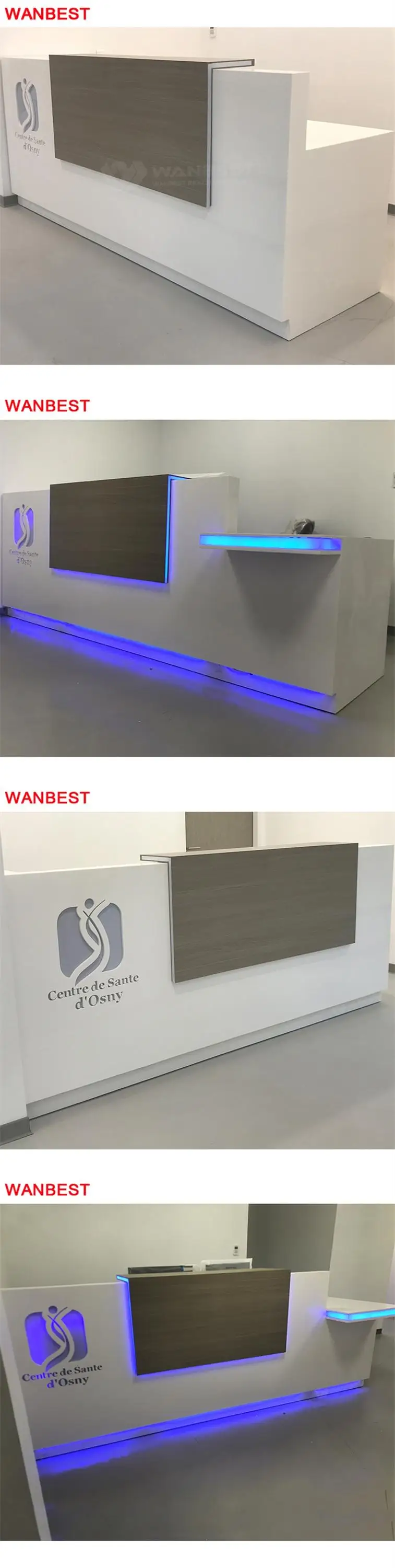 Modern Design Led Lighting Acrylic Office Furniture Gym Nurse Station Reception Desk Front Table
