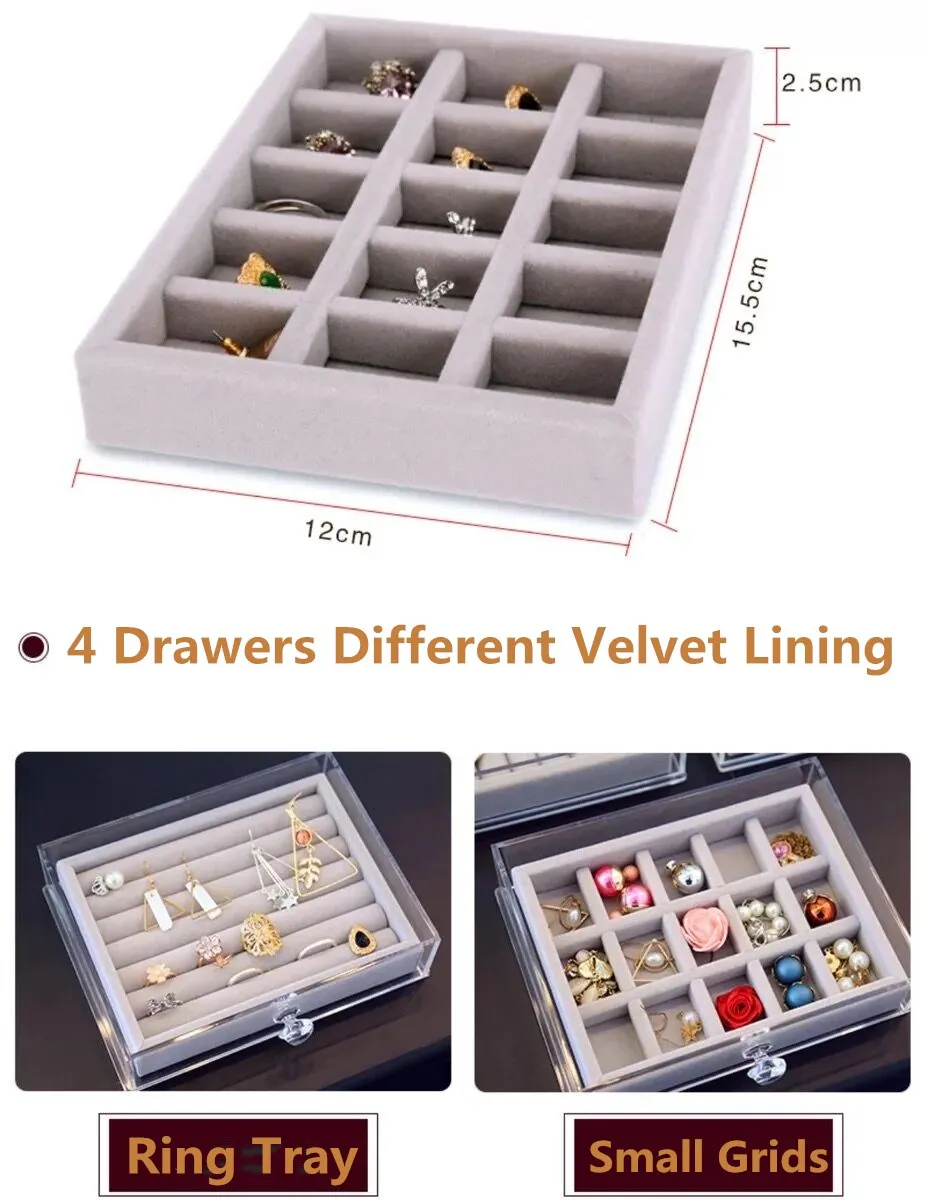 Multifunction 4 Drawers Lucite Makeup And Jewelry Organizer,Velvet