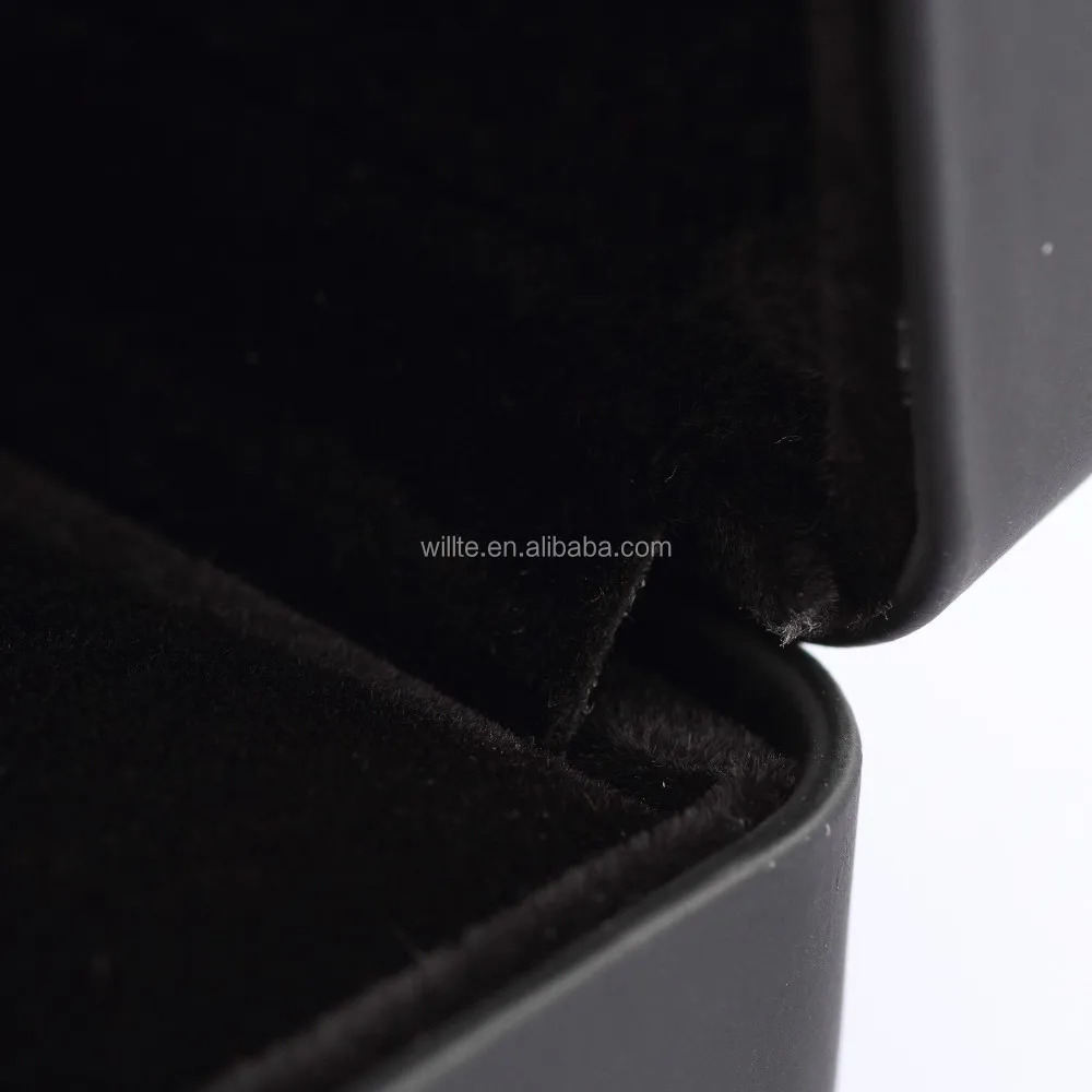 Led Light Black Ring Box Jewelry Display Box Black Velvet Inside