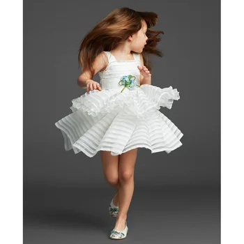 2018 Spring Summer Party Baby Girl Tulle Frock Sleeveless White