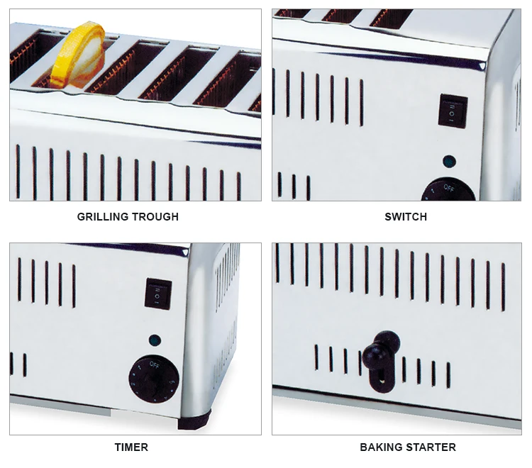 ETS-6 6 Pieces CE Bread Toaster Industrial Electric Bread Toaster