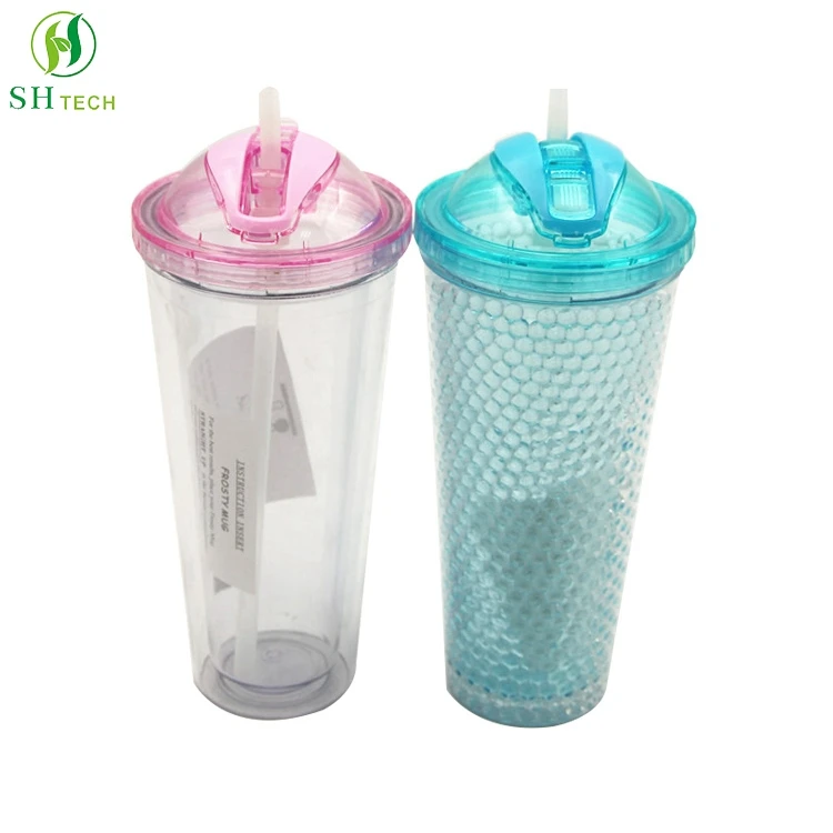 Double wall plastic tumblers with lid and straw 24oz