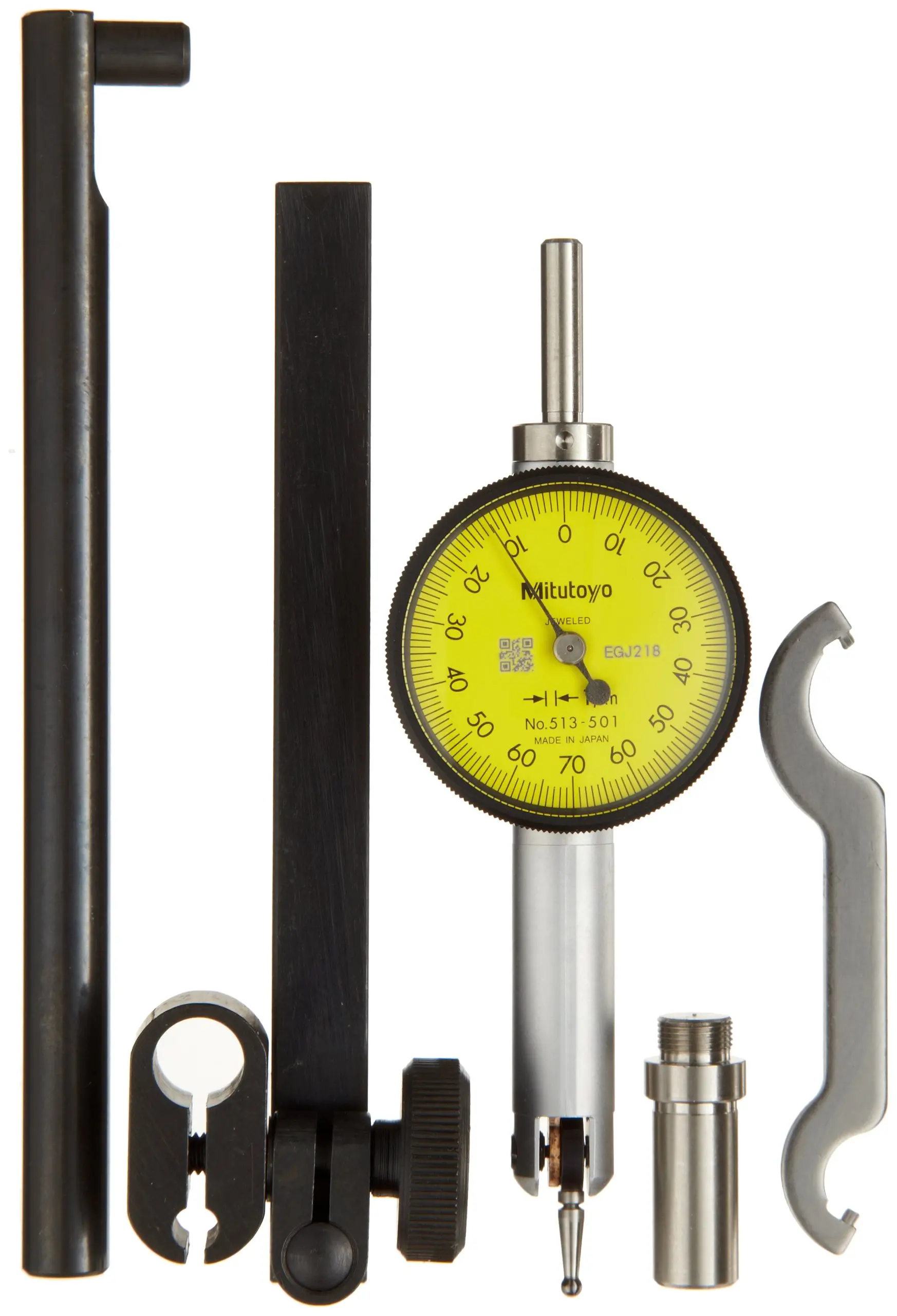 +//-0.002 Accuracy White Dial 0.375 Stem Dia. Mitutoyo 2416SB-10 Dial Indicator 2.244 Dial Dia. 0.001 Graduation 0-1 Range #4-48 UNF Thread Flat Back 0-100 Reading