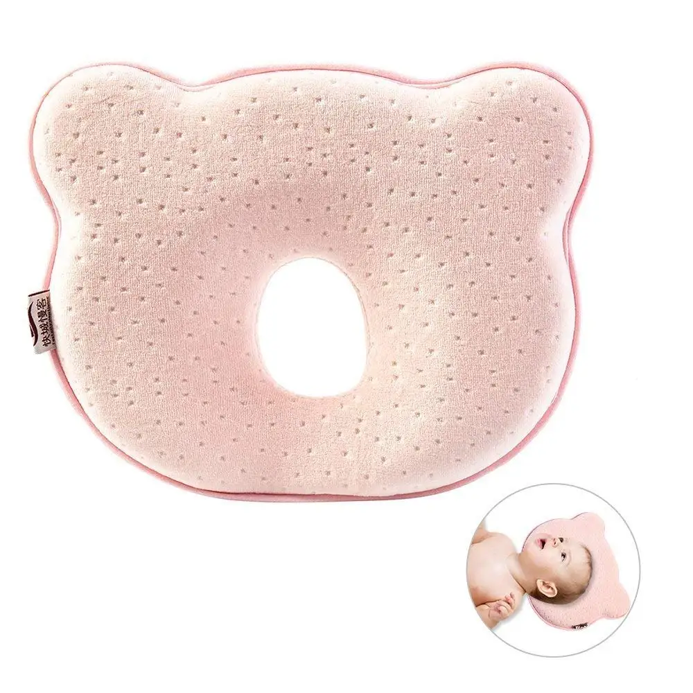Pink Qutool 0-2 Years Old Baby Setting Head-shaping Memory Foam Pillow Baby Memory Foam Pillow Infant Wide Anti-roll Neck Pillow Prevent Flat Head,Bald /& Night Crying