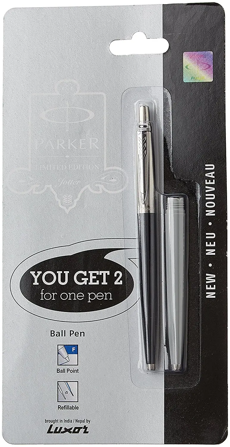 Parker Jotter Standard CT Ball Point Pen Black body Grey barrel Blue Refill New