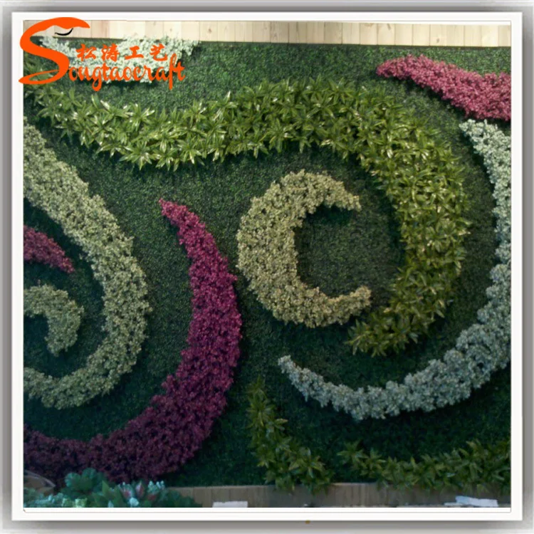 Colorful Pattern Plastic Vertical Green Wall Artificial Moss Grass Wall