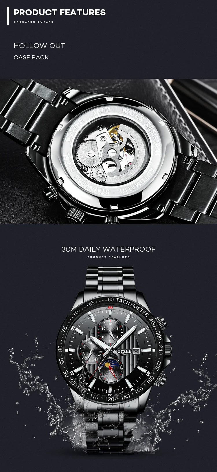 Boyzhe Brand Design Oem Watches Stainless Steel Watches Automatic