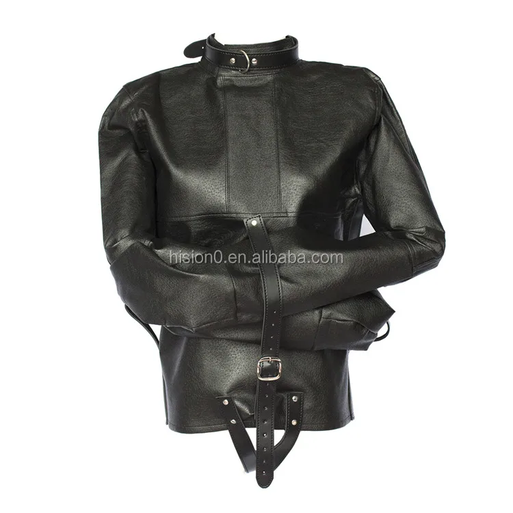 Black Pu Leather Full Straitjacket With Thong Belts Body Harness Hands 