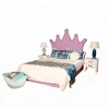 Children furniture modern leather upholsterd crown kids bed