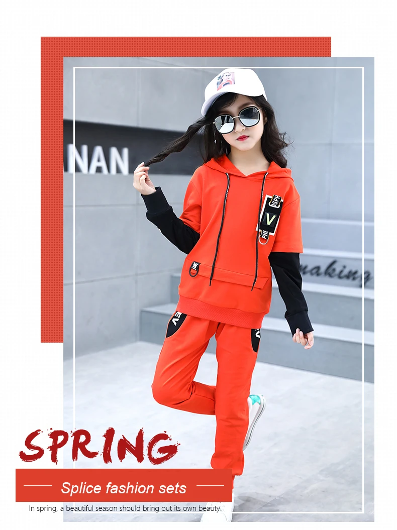 2019 boutique best price kids wear fashion hooded patched sport sets for girl