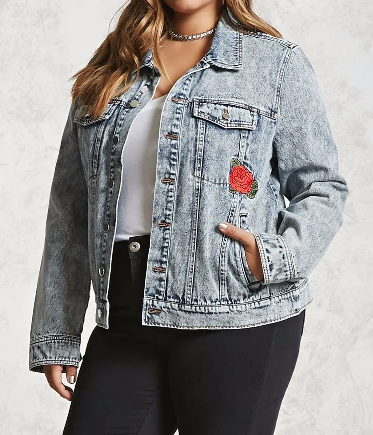 plus size acid wash denim jacket