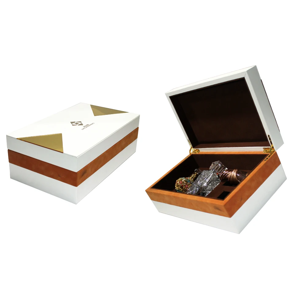 Unique Design Mixed color Wood Perfume Box Set With PU Leather Outside