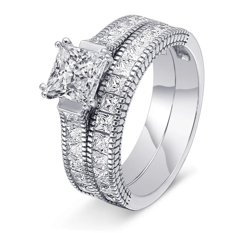 Trendy S925 Silver Wedding Ring Set for Women with White Zircon