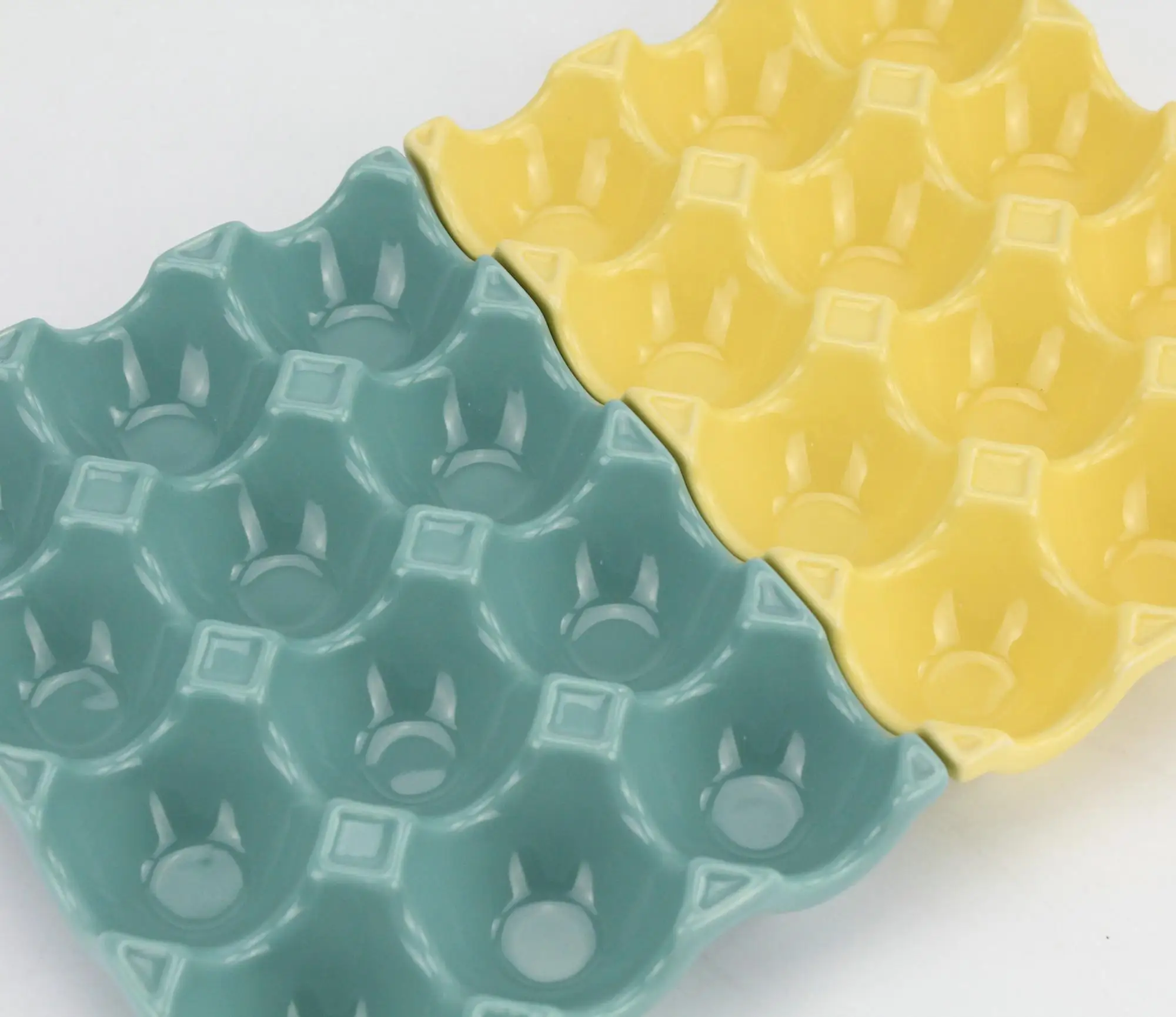 Square shape colorful ceramic egg holder tray for camping set