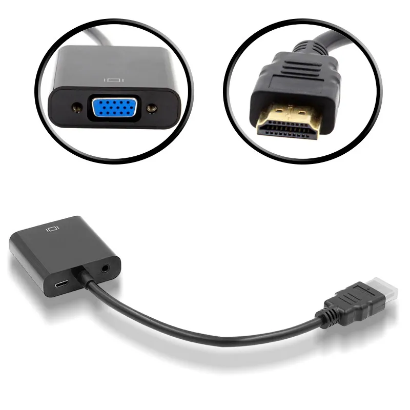 HDMI to VGA Adapter Converter Cable with Micro USB Power 3.5mm Audio Jack