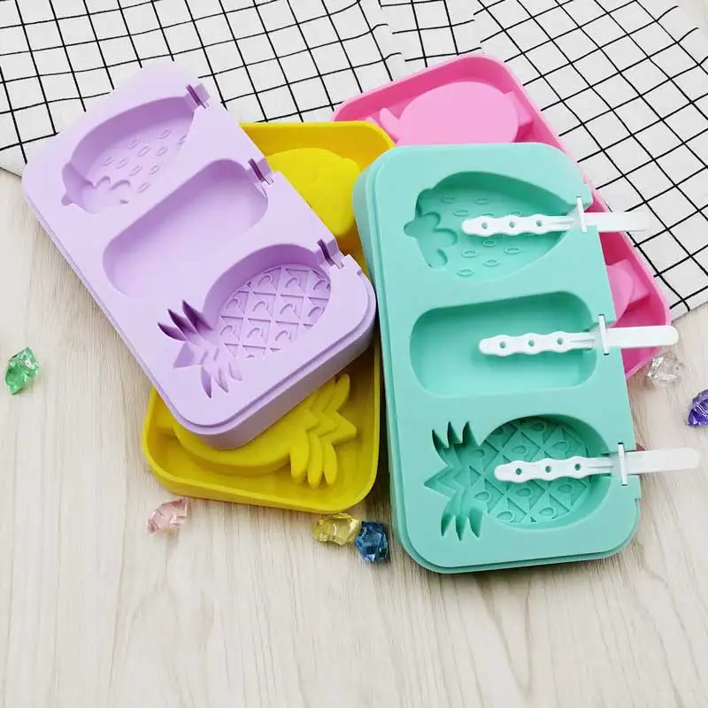 Household Use Diy 3 Cavity Food Grade Silicone Ice Cream Mould Set With ...