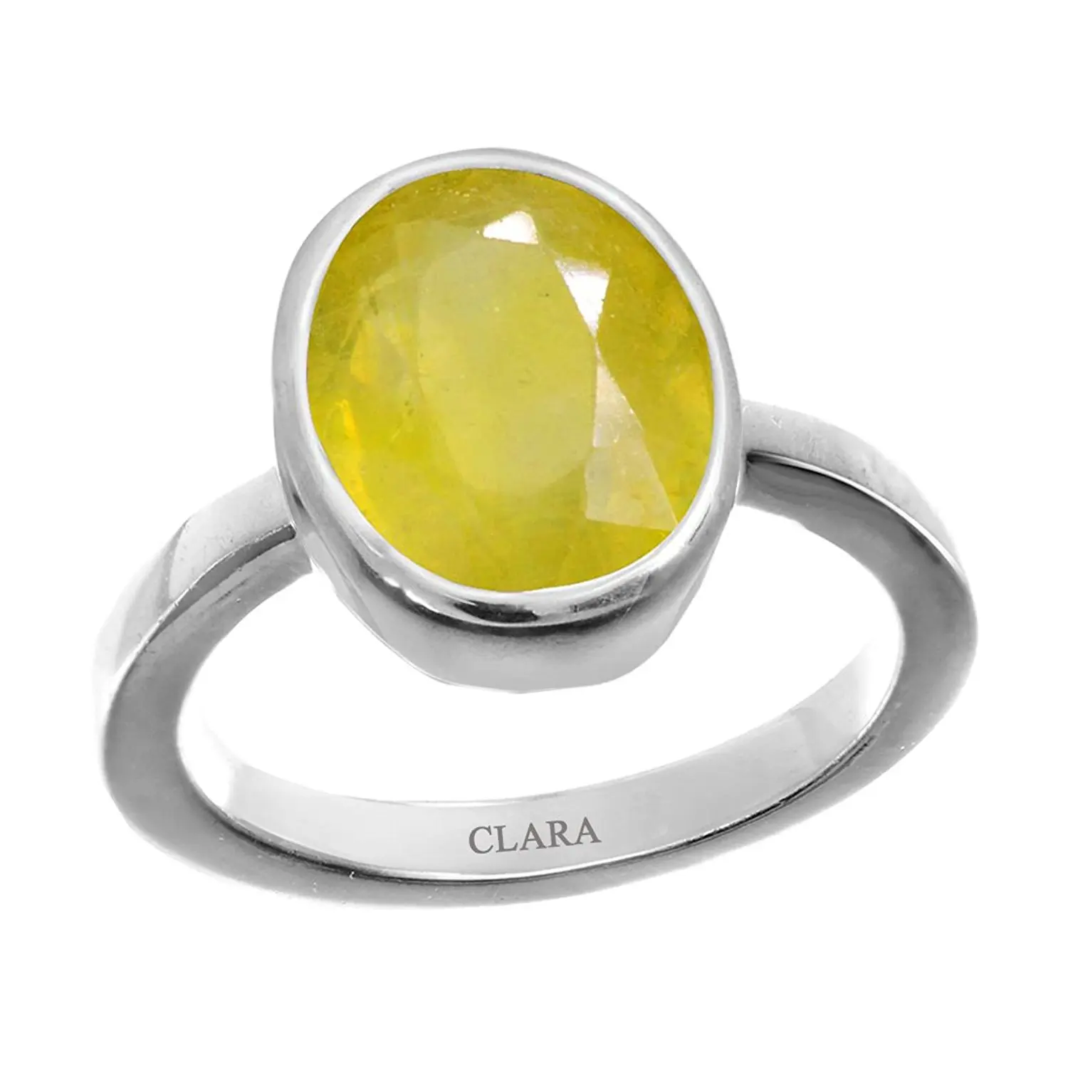 Pukhraj CLARA Certified Yellow Sapphire 3.9cts or 4.25ratti original stone Sterling Silver Astrological Ring for Men and Women