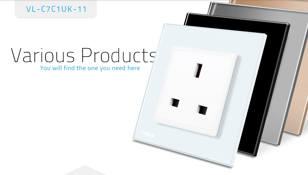 Livolo 16A Home Power Point Outlet Glass Panel UK Wall Socket Outlet White 